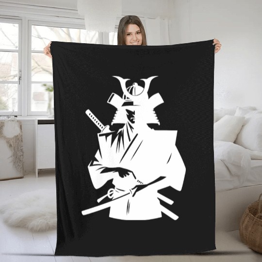 Japanese Samurai With Sword Fleece Blankets
