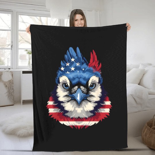 Patriotic Bird Face 4th Of July Fleece Blankets