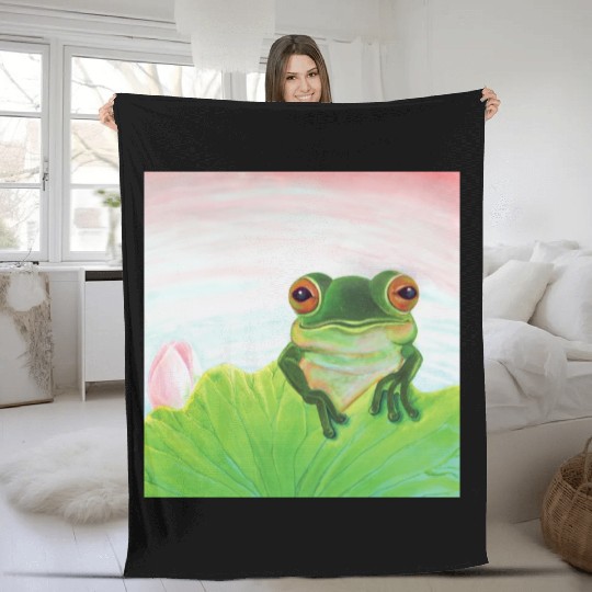 Green Frog Relaxing in the Pond Fleece Blankets