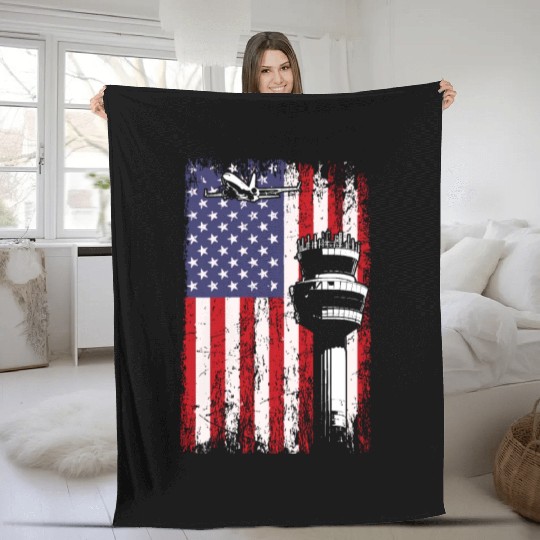 American Flag US, air traffic controller Fleece Blankets