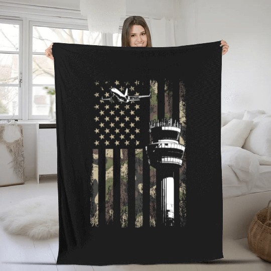 American Flag US, air traffic controller Fleece Blankets