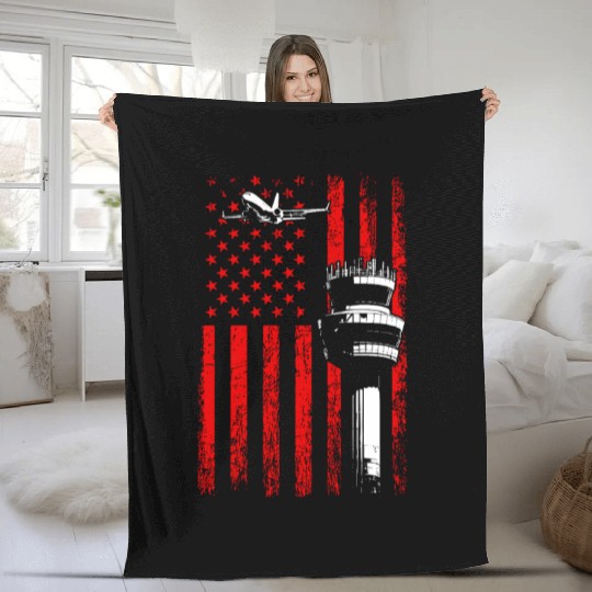 American Flag US, air traffic controller Fleece Blankets