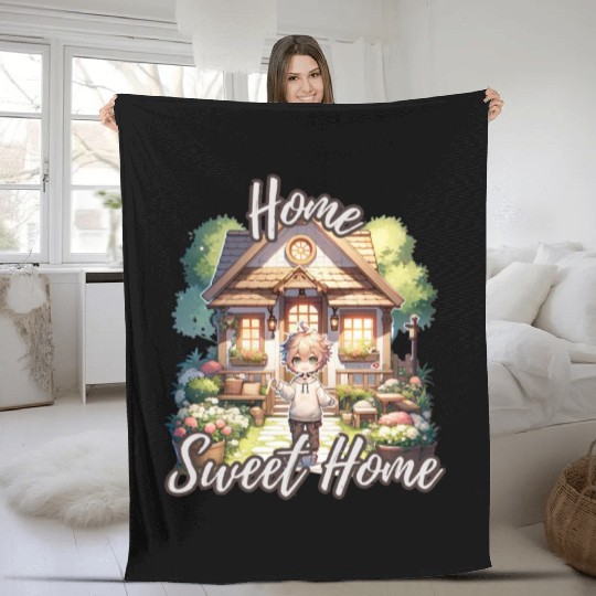 Home Sweet Home House Cabinand Person Waving 1 Fleece Blankets