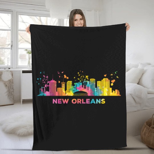New Orleanian Skyline New Orleans Fleece Blankets