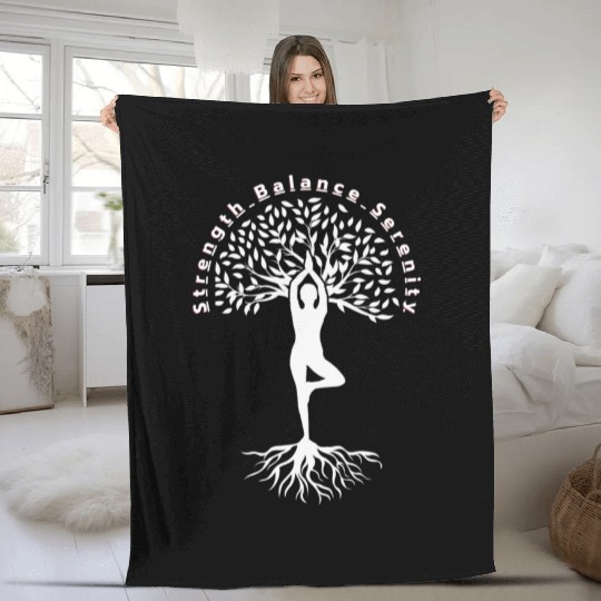 Strength Balance Serenity Yoga Tree Pose Art Print Fleece Blankets