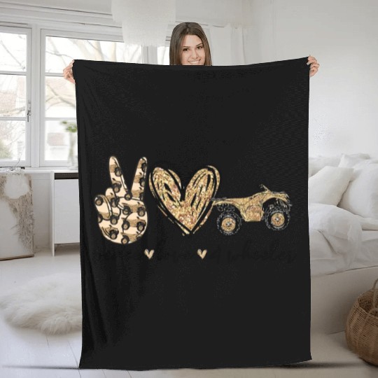 Womens Quad ATV Peace Love 4-Wheeler Bikes Fleece Blankets