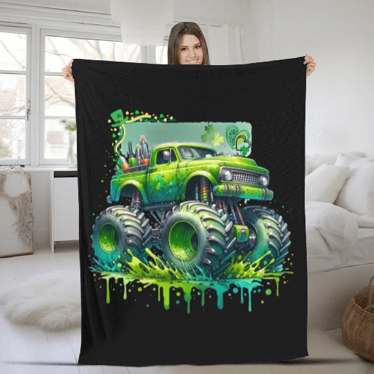 Monster Truck Shamrock Fleece Blankets
