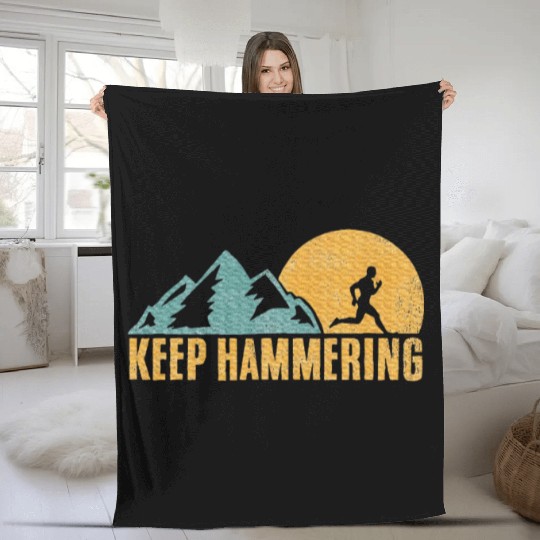 Keep Hammering Hiking Mountain Trail Running Fleece Blankets
