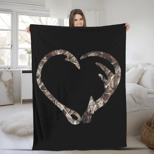 Camo US Flag Deer Skull Vintage Hunting Patriotic Fleece Blankets