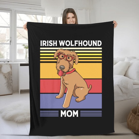 Mothers Day Dog With Sunglasses Irish Wolfhound Fleece Blankets