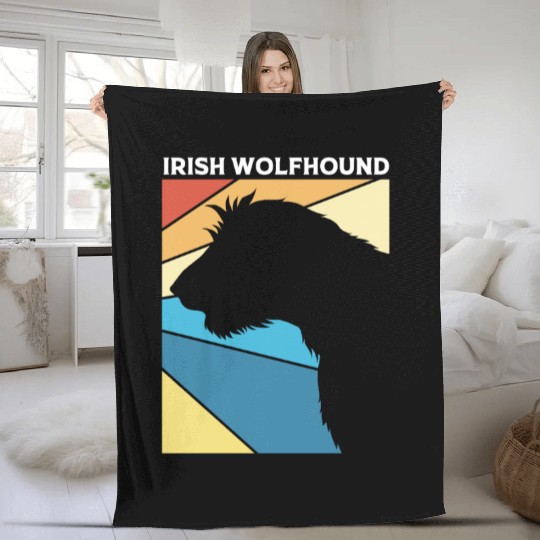 Retro 80s Irish Wolfhound Dog Silhouette Fleece Blankets