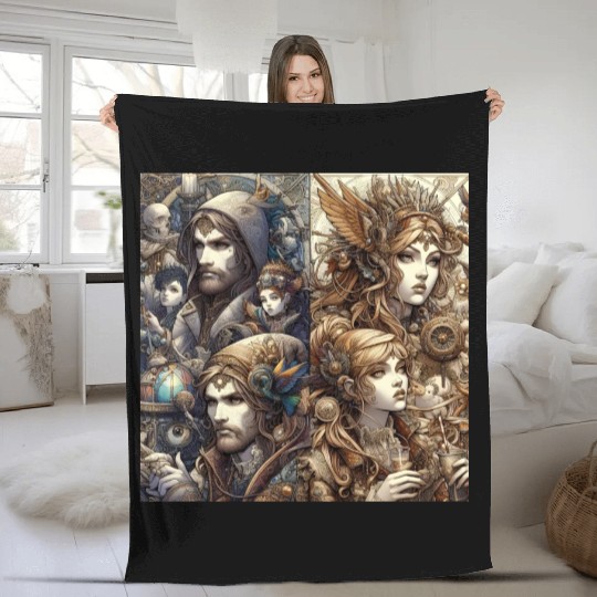 Mechanical Dreams - Steampunk Fantasy Fleece Blankets