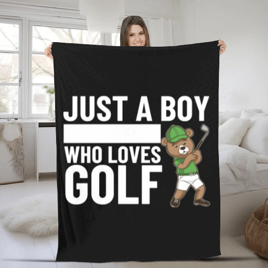 Golfing Bear Just A Boy Who Loves Golf Fleece Blankets