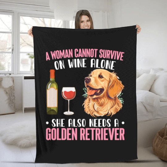 Woman Wine She Needs Golden Retriever Dog Dog Love Fleece Blankets