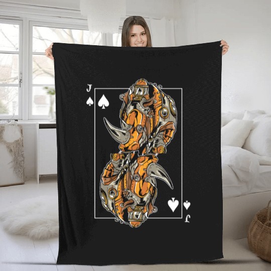 Rhinoceros Steampunk Card Game Jack of Spades Fleece Blankets