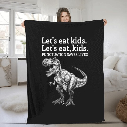 Punctuation Saves Lives Dinosaur Fleece Blankets