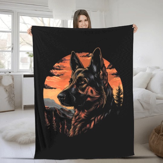 Colorful German Shepherd Outdoor Fleece Blankets