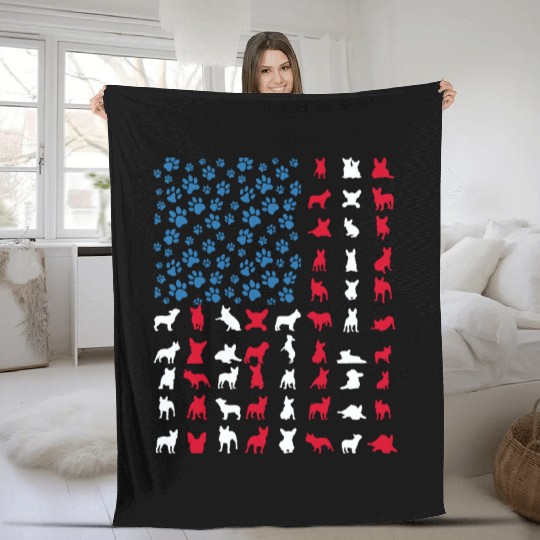 French Bulldog Patriotic Frenchie 4th of July USA Fleece Blankets