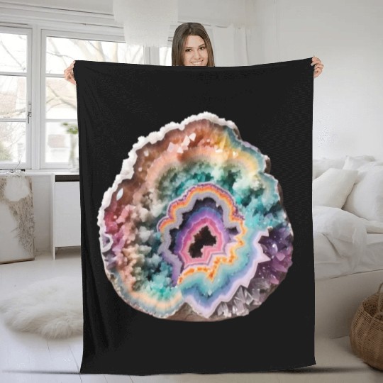 Fantasy Pastel Rainbow Geo Stone Crystal Fleece Blankets