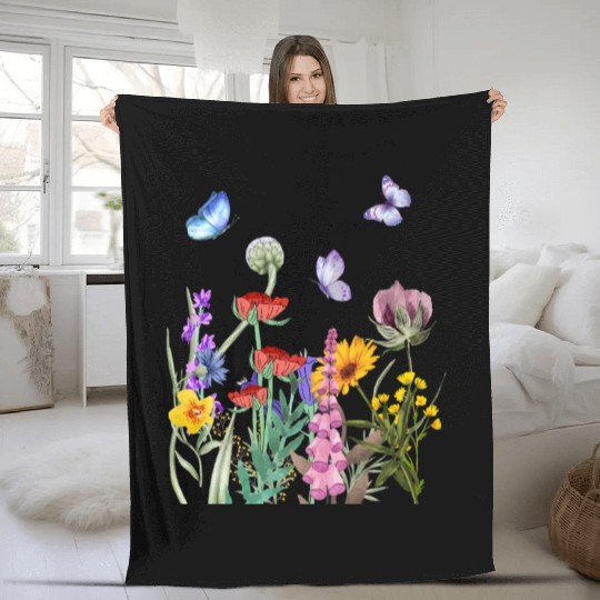 Wild flowers garden Fleece Blankets