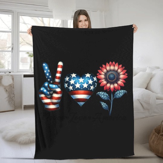 Peace Love America Fleece Blankets