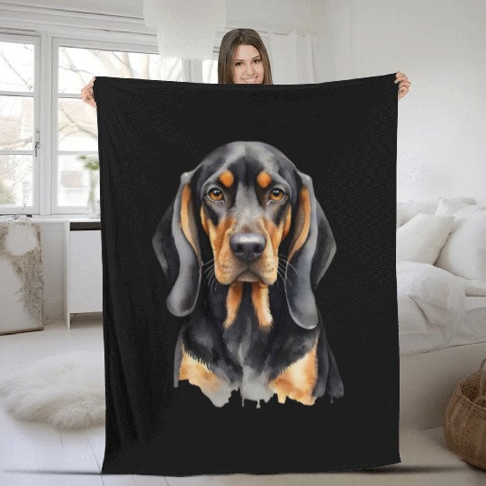 Elegant watercolor Black & Tan Coonhound Dog Fleece Blankets