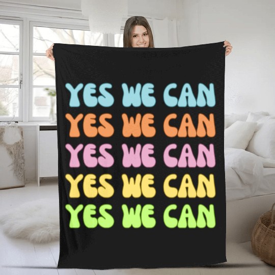Retro YES WE Can Obama Protest Affirmation Fleece Blankets