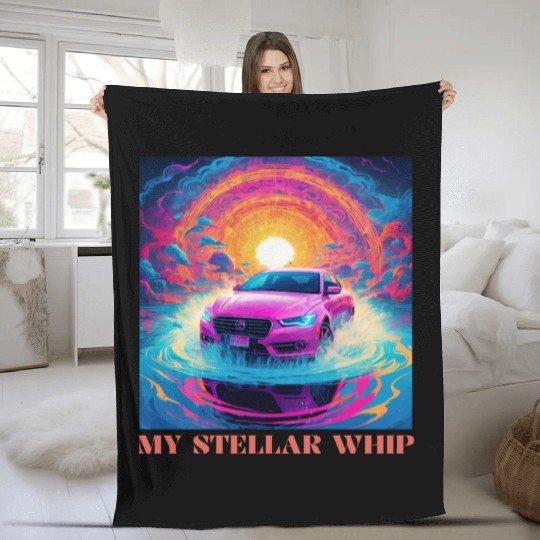 Synthwave Art Futuristic Car Fleece Blankets