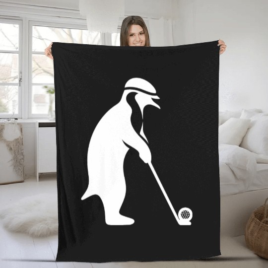 Penguin playing golf cartoon golfer funny Fleece Blankets
