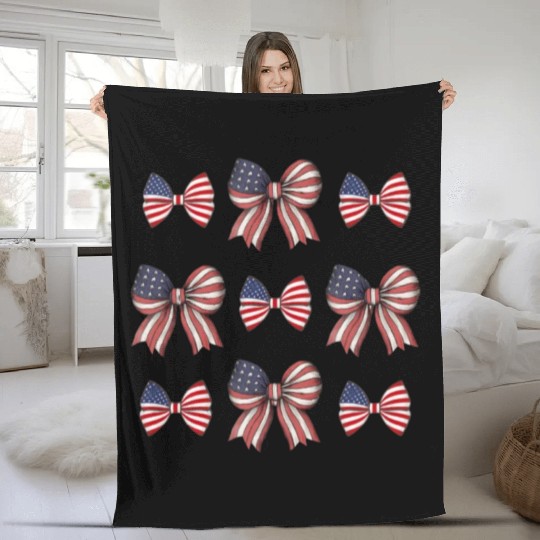 coquette bow american flag patriotic 4th Of July Fleece Blankets
