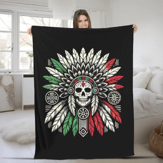 Aztec Warrior Indigenous Mexican Aztec Jaguar Fleece Blankets