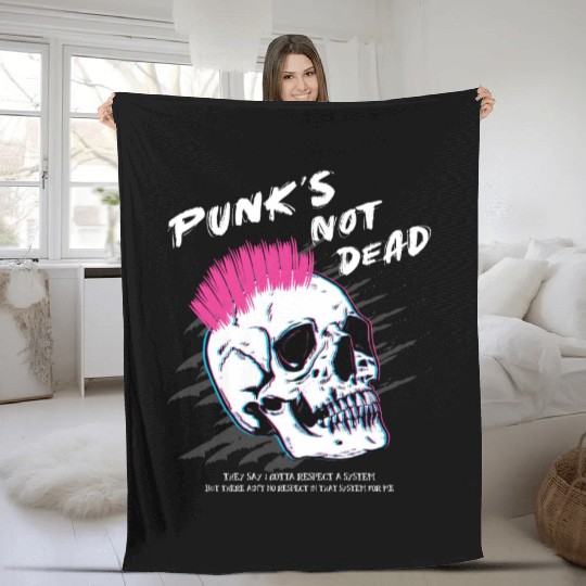 Punks Not Dead - Skull Punk Rock Music - Old Fleece Blankets