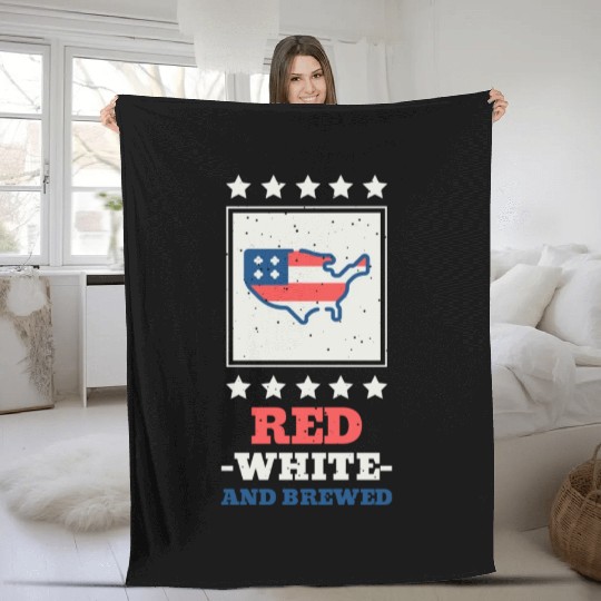 Red White And Brewed 4th of July Fleece Blankets