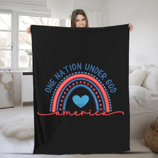 One Nation Under God Rainbow Embroidery Effect Fleece Blankets