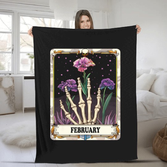 February Gothic Tarot Card - Violet Flower & Skele Fleece Blankets