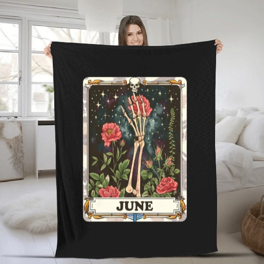 June Gothic Tarot Card - Rose Flower & Skeleton's Fleece Blankets