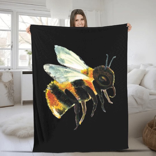 Cute Bumble Bee Flying Illustration Fleece Blankets