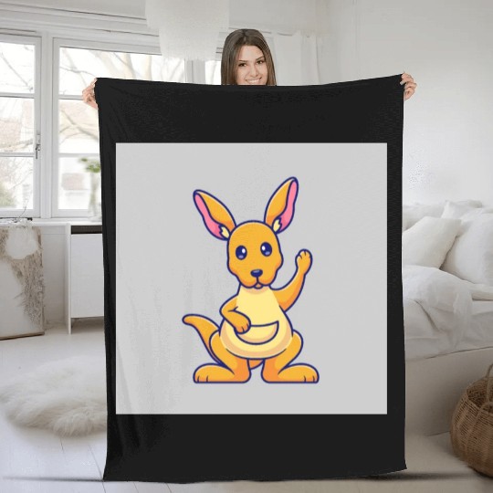 Cute Kangaroo Waving Hand: Cartoon Vector Icon Ill Fleece Blankets