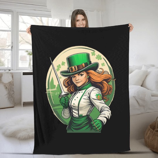 St. Patrick's Day Shamrock St Paddy's Day Fencing Fleece Blankets