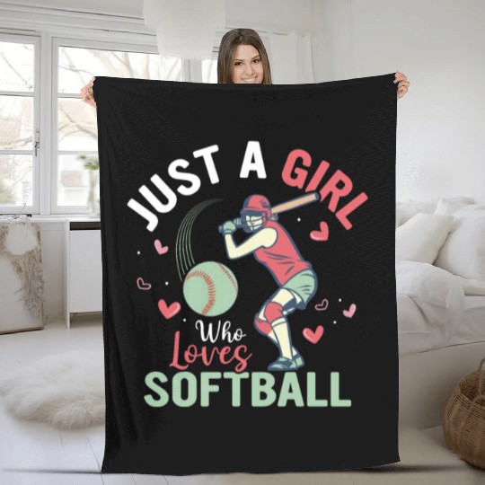 Just A Girl Who Loves Softball Team Baseball Fleece Blankets