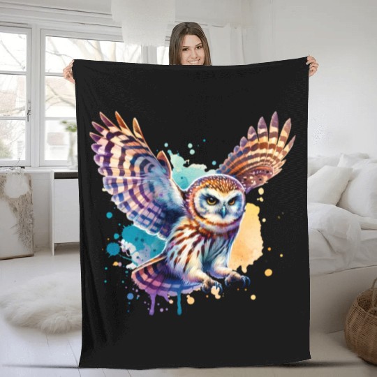 Barking Owl in Flight Fleece Blankets