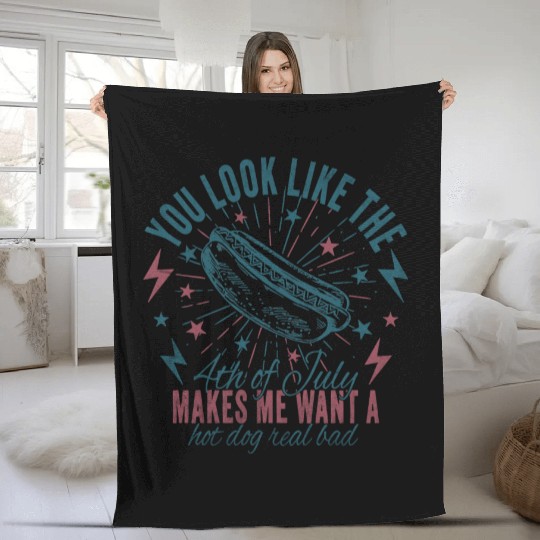 Funny 4th July Fleece Blankets, Hot Dog Lover Fleece Blankets