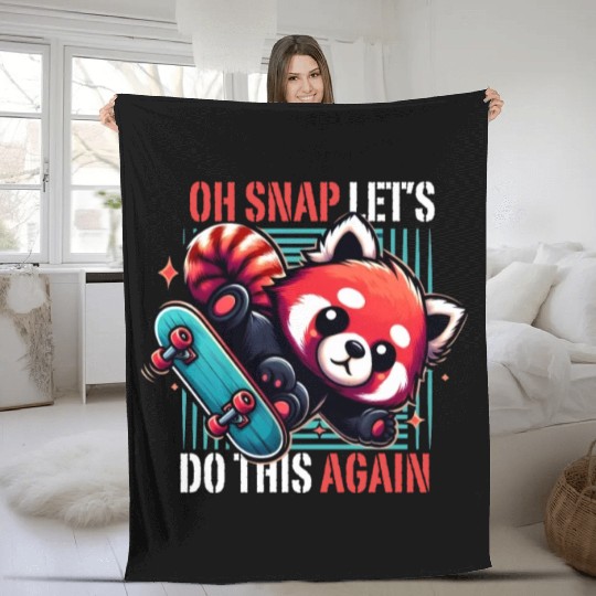 Cute Red Panda Skater, Funny Skateboarding Graphic Fleece Blankets