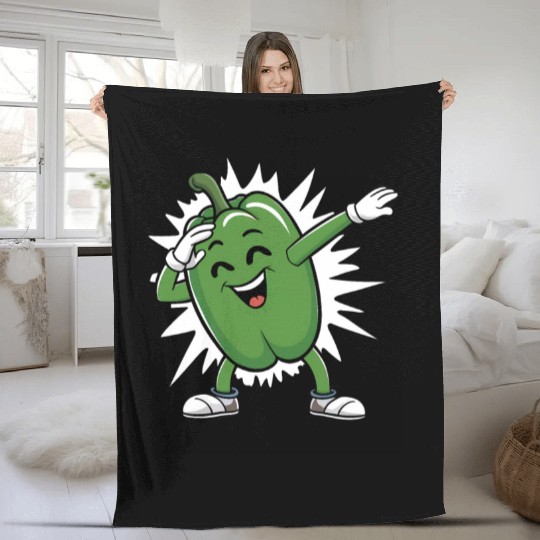 Green Bell Pepper Dabbing Fleece Blankets