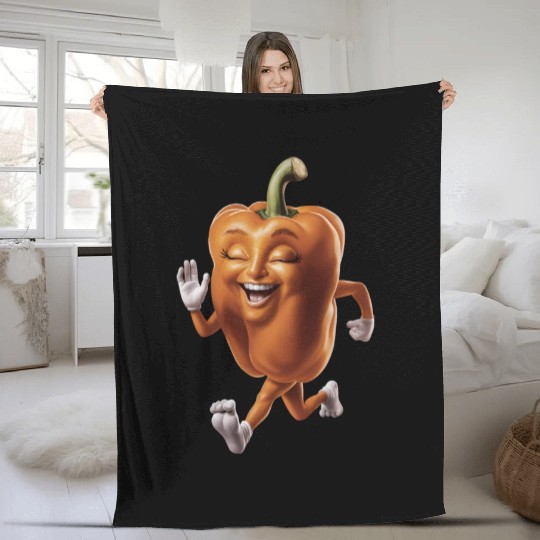 Orange Bell Pepper Running Realistic Fleece Blankets