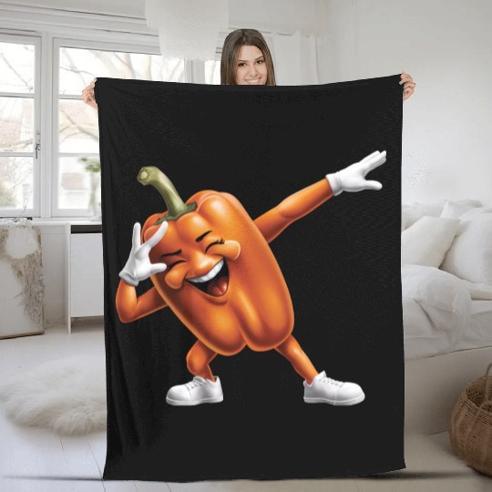 Orange Bell Pepper Dabbing Realistic Fleece Blankets