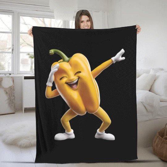 Yellow Bell Pepper Dabbing Realistic Fleece Blankets