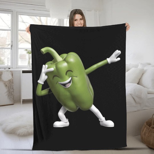 Green Bell Pepper Dabbing Realistic Fleece Blankets