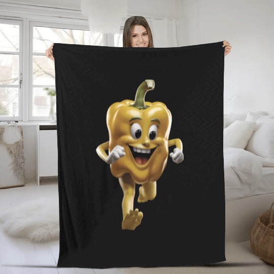 Yellow Bell Pepper Running Realistic Fleece Blankets