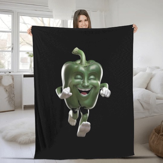 Green Bell Pepper Running Realistic Fleece Blankets